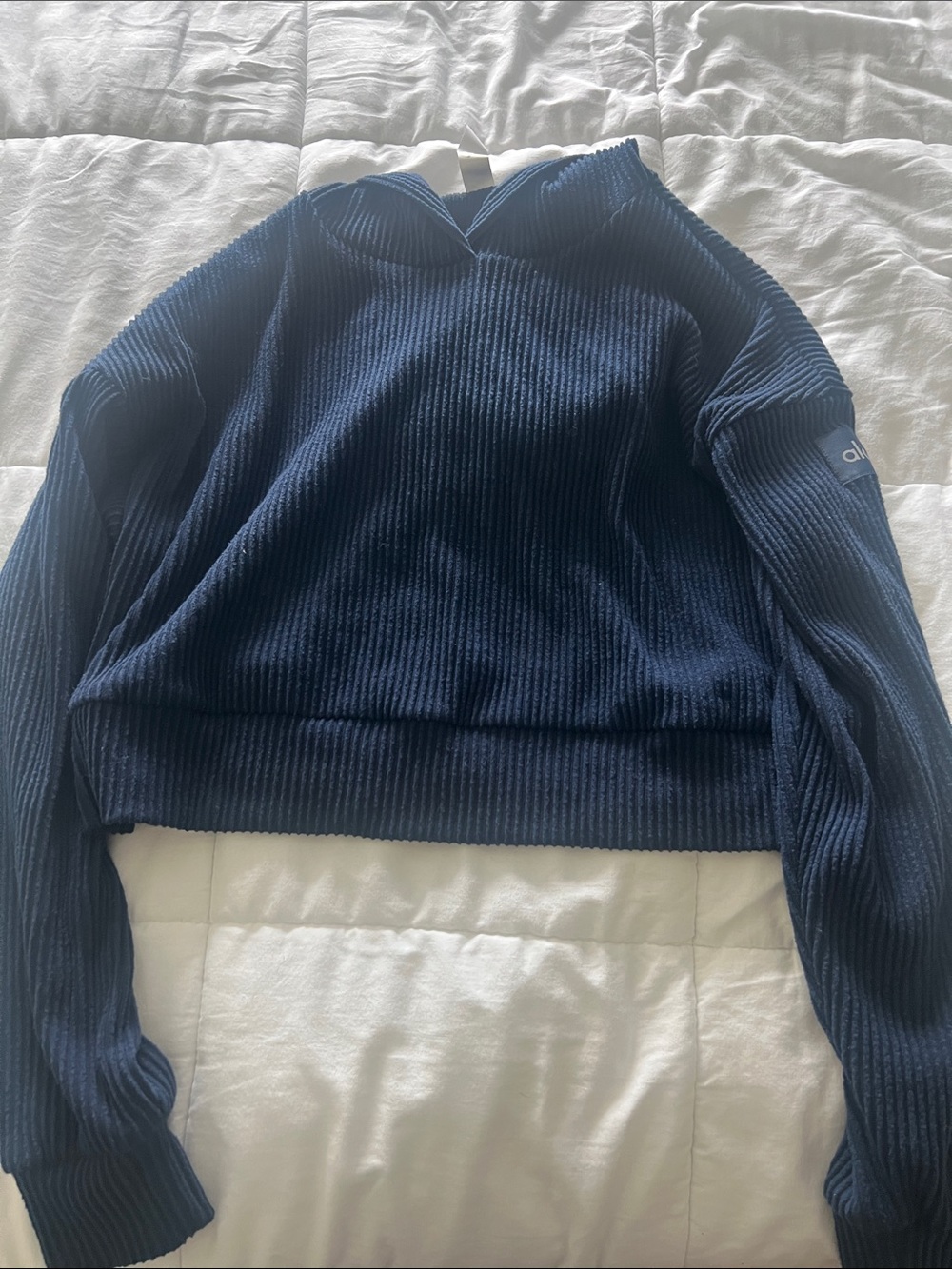 ALO Yoga Navy Ribbed V-Neck Pullover Sweater